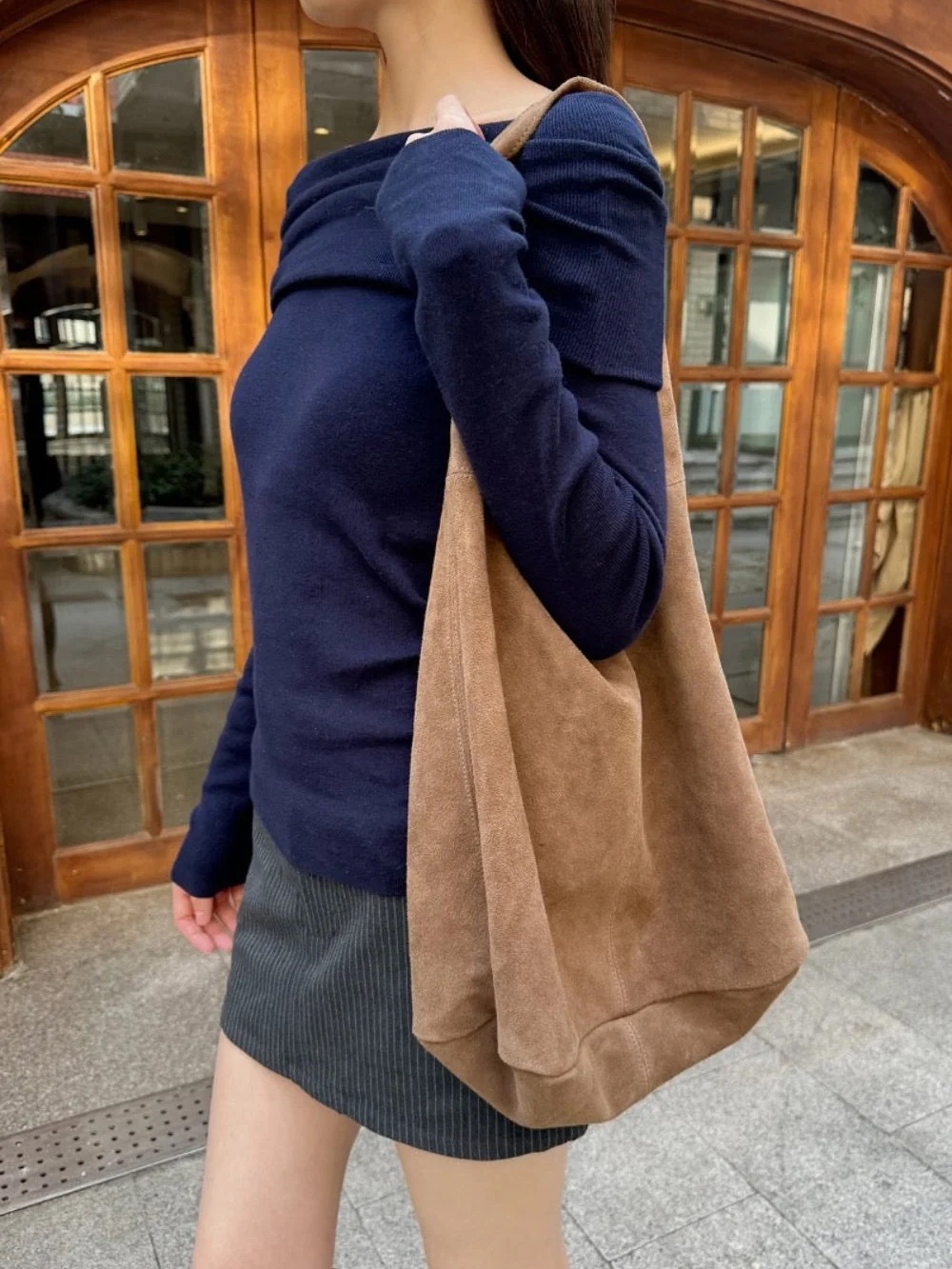 Brandy Melville Brown Suede Leather Tote Bag